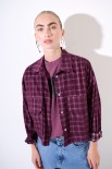 CAMICIA CROP TASCONI VELLUTO/QUADRO PRUGNA