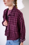 CAMICIA CROP TASCONI VELLUTO/QUADRO PRUGNA