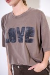 T-SHIRT OVER MANICA CORTA STAMPA LOVE MORO