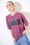 T-SHIRT OVER MANICA CORTA STAMPA LOVE PRUGNA