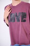 T-SHIRT OVER MANICA CORTA STAMPA LOVE PRUGNA