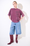 T-SHIRT OVER MANICA CORTA SCRITTE LATERALI PRUGNA
