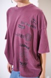 T-SHIRT OVER MANICA CORTA SCRITTE LATERALI PRUGNA