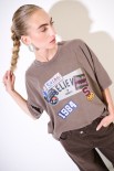 T-SHIRT MANICA CORTA OVER STAMPA BELIEVE MORO