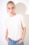 MAGLIA PARICOLLO MEZZA MANICA STRASS BURRO
