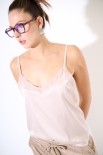 TOP CON PIZZO IN TINTA BEIGE
