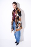GIACCA KIMONO IN MAGLIA CON CINTURA DISEGNO PAISLEY CAMMELLO