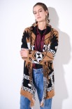 GIACCA KIMONO IN MAGLIA CON CINTURA DISEGNO PAISLEY CAMMELLO