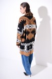 GIACCA KIMONO IN MAGLIA CON CINTURA DISEGNO PAISLEY CAMMELLO
