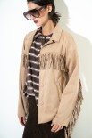 GIACCA SUEDE CON FRANGE BEIGE