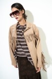 GIACCA SUEDE CON FRANGE BEIGE