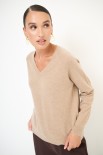 MAGLIA SCOLLO V MISTO CACHEMIRE CAMMELLO