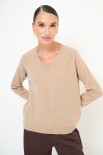MAGLIA SCOLLO V MISTO CACHEMIRE CAMMELLO