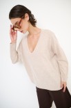MAGLIA OVER SCOLLO V MISTO CACHEMIRE BEIGE