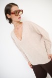MAGLIA OVER SCOLLO V MISTO CACHEMIRE BEIGE