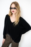 MAGLIA OVER SCOLLO V MISTO CACHEMIRE NERO