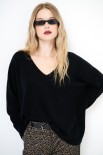 MAGLIA OVER SCOLLO V MISTO CACHEMIRE NERO