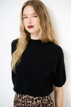 MAGLIA MEZZO COLLO MANICA CORTA MISTO CACHEMIRE NERO