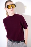 MAGLIA MEZZO COLLO MANICA CORTA MISTO CACHEMIRE VINO