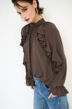 BLUSA CON ROUCHES MANICA CIOCCOLATO