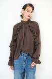 BLUSA CON ROUCHES MANICA CIOCCOLATO