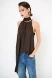 TOP SMANICATO CON FOULARD COLLO MORO
