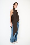 TOP SMANICATO CON FOULARD COLLO MORO
