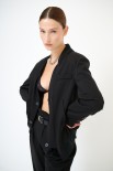 GIACCA BOMBER APERTA COLLO COSTINA FODERA A COLORE NERO