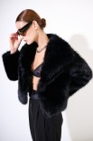 GIACCA CORTA ECO FUR PELO LUNGO COLLO SCIALLATO NERO
