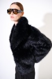 GIACCA CORTA ECO FUR PELO LUNGO COLLO SCIALLATO NERO