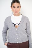 CARDIGAN SCOLLO V STRASS GRIGIO MEDIO