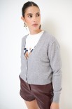 CARDIGAN SCOLLO V STRASS GRIGIO MEDIO