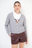CARDIGAN SCOLLO V STRASS GRIGIO MEDIO