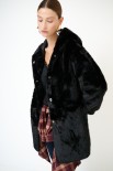 GIACCA MIDI ECO FUR CON CAPPUCCIO E ELASTICO IN VITA NERO