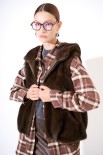 GILET ECO FUR CON CAPPUCCIO MORO