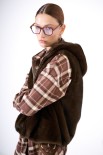 GILET ECO FUR CON CAPPUCCIO MORO