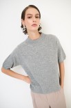 MAGLIA MEZZO COLLO MANICA CORTA MISTO CACHEMIRE GRIGIO MEDIO