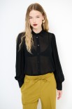 CAMICIA BASIC CON PIEGHE SPALLE GARZA MISTO LANA NERO