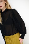 CAMICIA BASIC CON PIEGHE SPALLE GARZA MISTO LANA NERO