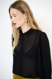 CAMICIA BASIC CON PIEGHE SPALLE GARZA MISTO LANA NERO
