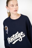 FELPA BASIC RICAMO NEW YORK VINTAGE BLU