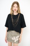 T-SHIRT COLLANA FILI LUNGA NERO