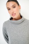 MAGLIA COLLO ALTO CON RIGA DAV. MISTO CACHEMIRE GRIGIO MEDIO