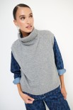 GILET COLLO ALTO CON SPACCHI LANA CACHEMIRE GRIGIO MEDIO