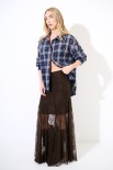 CAMICIA OVER QUADRO CON CASTONI BLU