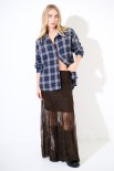 CAMICIA OVER QUADRO CON CASTONI BLU