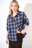 CAMICIA OVER QUADRO CON CASTONI BLU