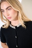 CARDIGAN MEZZA MANICA COLLO GIOIELLO NERO