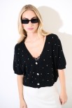 CARDIGAN MEZZA MANICA STRASS NERO