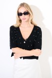 CARDIGAN MEZZA MANICA STRASS NERO